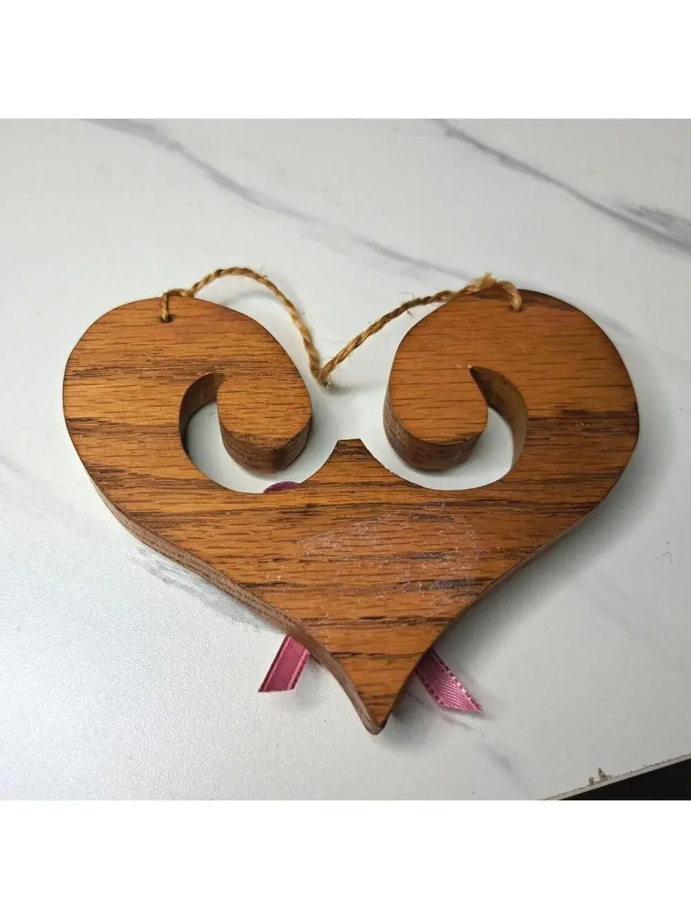 Vintage Handmade Oak Heart Ornament/Wall Hanging 4
